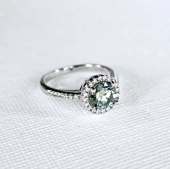 Certified GRA Green Moissanite Ring 18k White Gold over Sterling Silver … - Picture 3 of 14